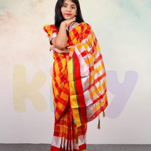 রেডি চেক সিল্ক শাড়ি (Code 42)