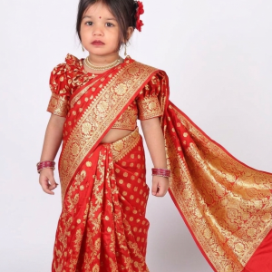 বেবি রেডি লাল কাতান শাড়ি (Code 62)